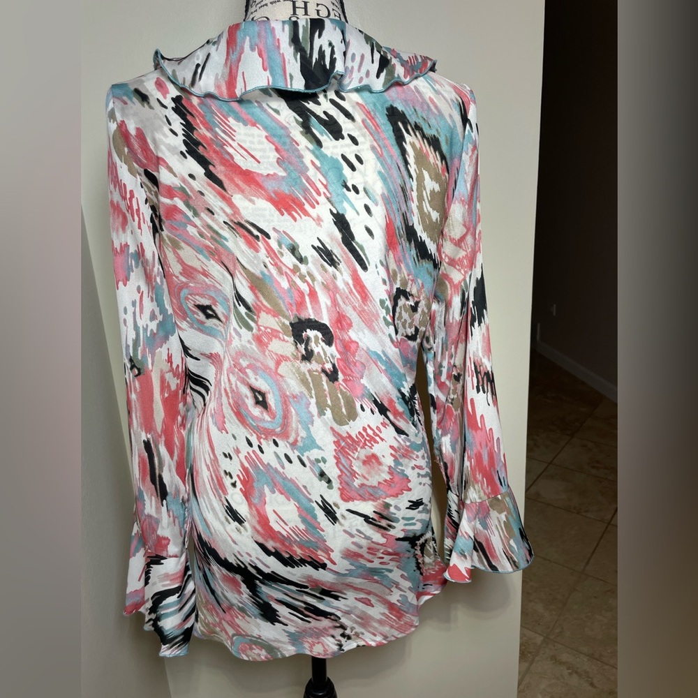 Front Tie Open Ruffled Neck Line Blouse - Picture 2 of 5